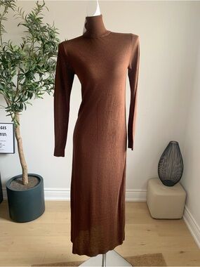 ZARA Brown Knit Turtleneck Maxi Dress Size S NWT Slim Fit